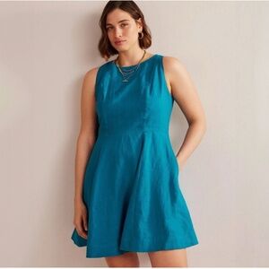 BODEN Dress Fit and Flare Linen Mini Teal Blue US 20 - 22R